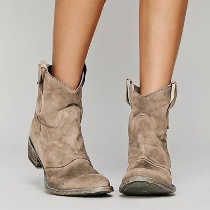 Pointed Toe Ankle Boots, Slouchy Suede Look Western Booties 2