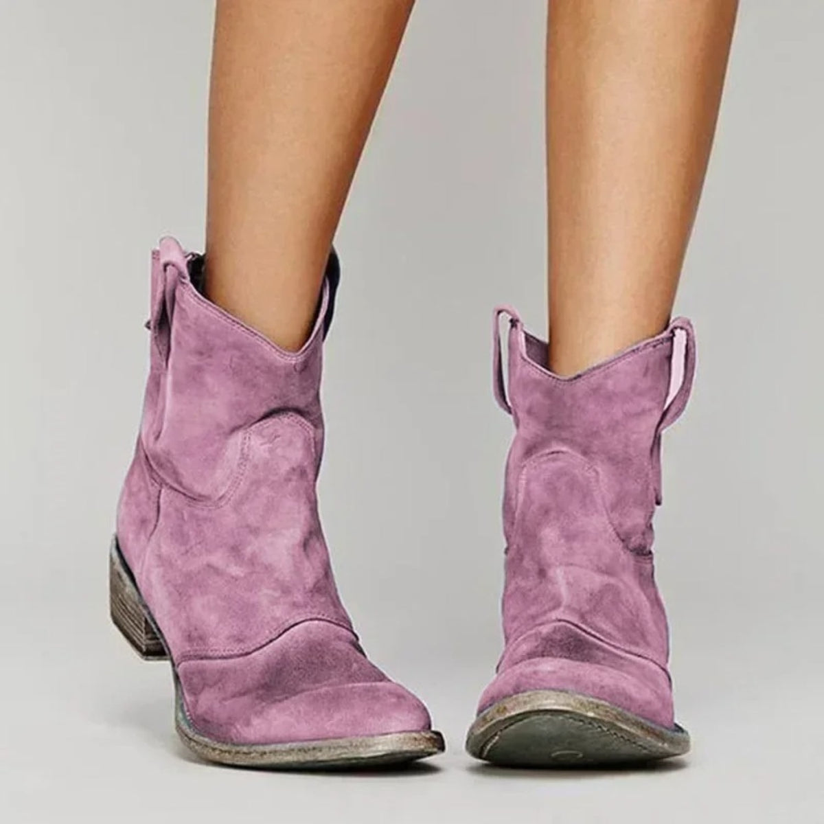 Pointed Toe Ankle Boots, Slouchy Suede Look Western Booties 3
