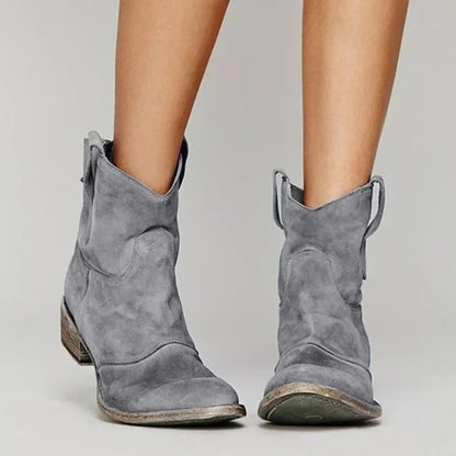 Pointed Toe Ankle Boots, Slouchy Suede Look Western Booties 4