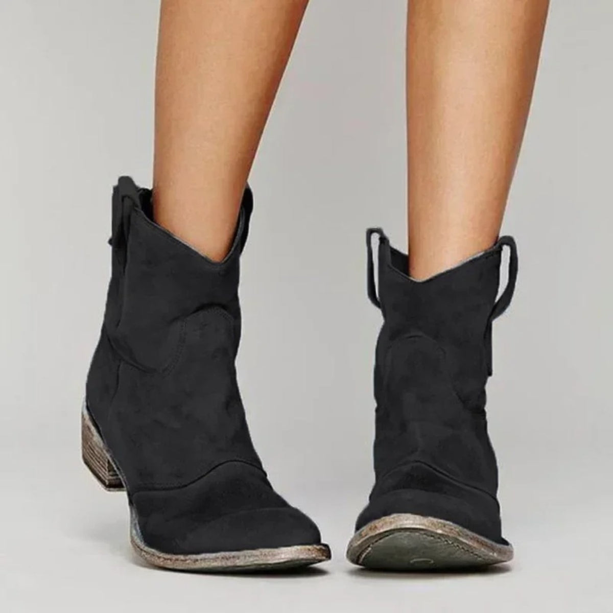 Pointed Toe Ankle Boots, Slouchy Suede Look Western Booties 5