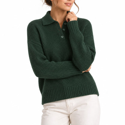 Polo Collar Knit Sweater with Button Placket, Relaxed Fit 2