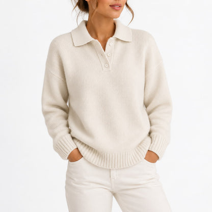 Polo Collar Knit Sweater with Button Placket, Relaxed Fit 3