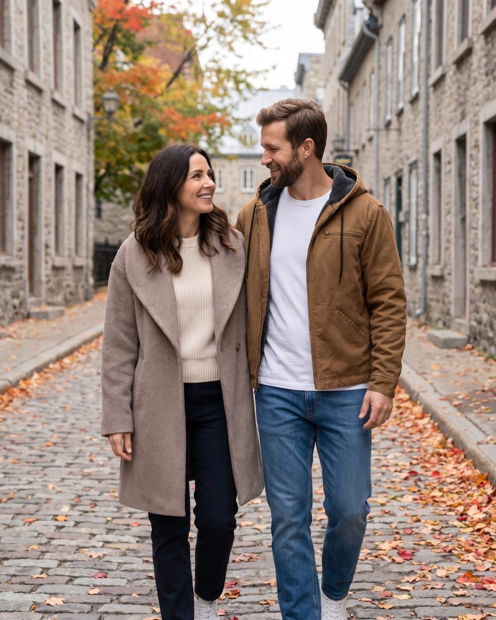 Couple in cozy fall and winter clothing