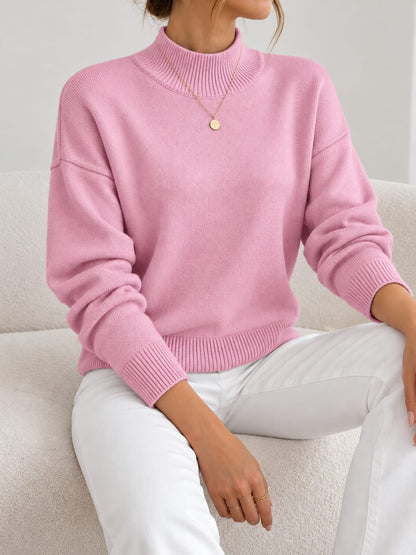 Light Pink warm soft knit pullover with stand collar 2
