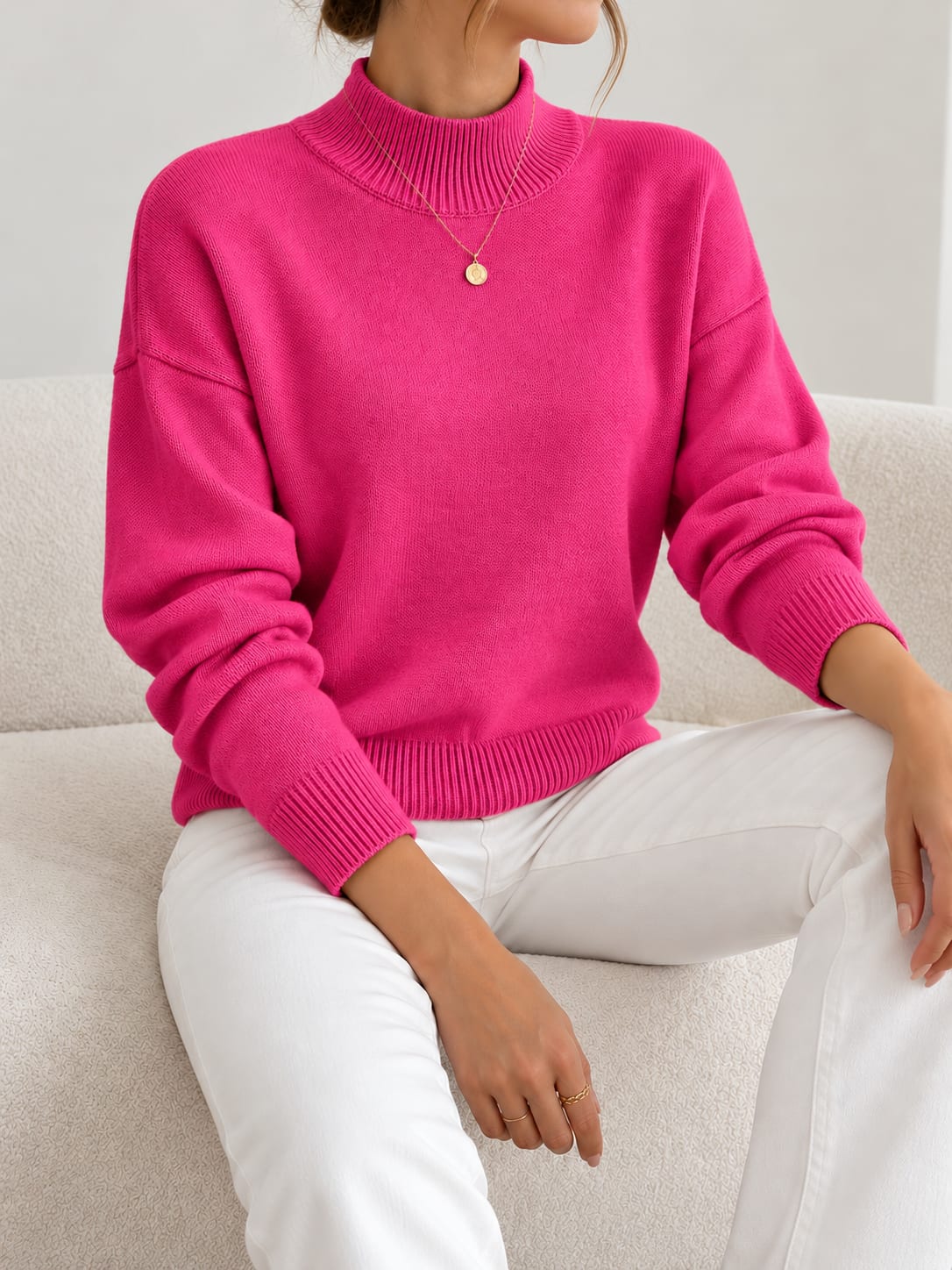 Rose warm soft knit pullover with stand collar 6