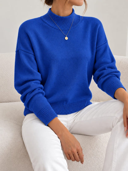 Blue warm soft knit pullover with stand collar 7