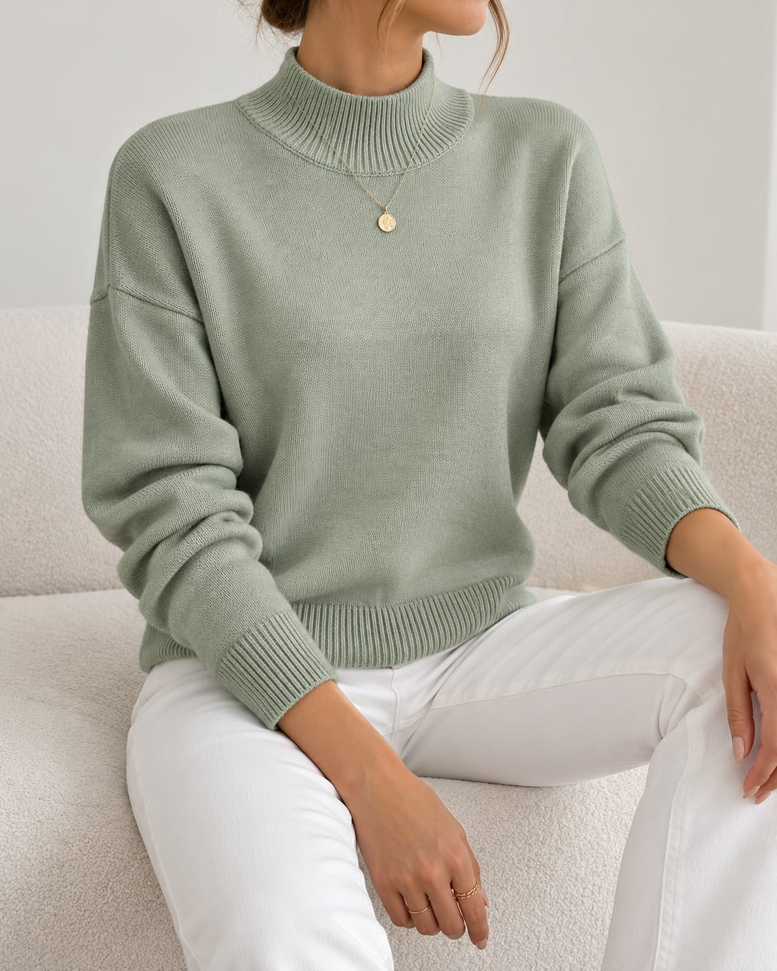 Light Green warm soft knit pullover with stand collar 10