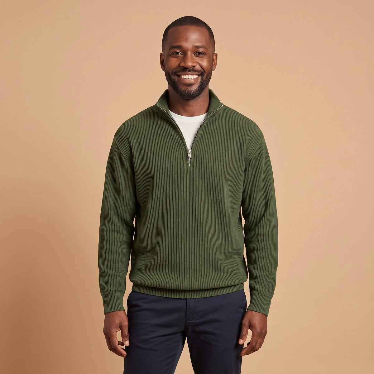 Quarter Zip Sweater for Men, Ribbed Knit Pullover 1