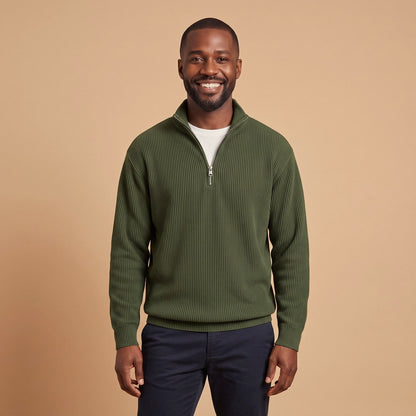 Quarter Zip Sweater for Men, Ribbed Knit Pullover 1