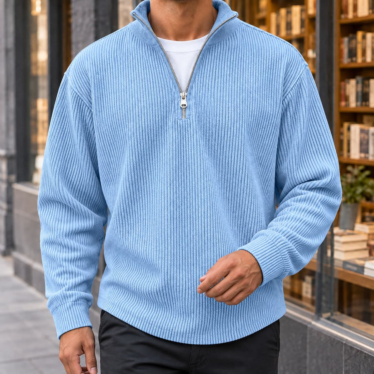 Quarter Zip Sweater for Men, Ribbed Knit Pullover 3