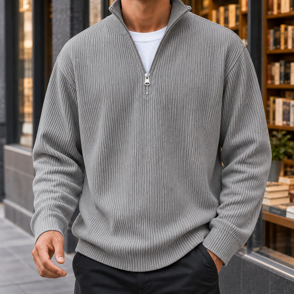 Quarter Zip Sweater for Men, Ribbed Knit Pullover 4