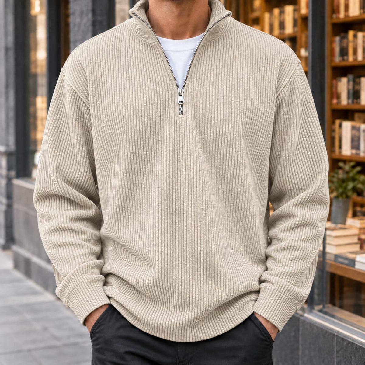 Quarter Zip Sweater for Men, Ribbed Knit Pullover 5