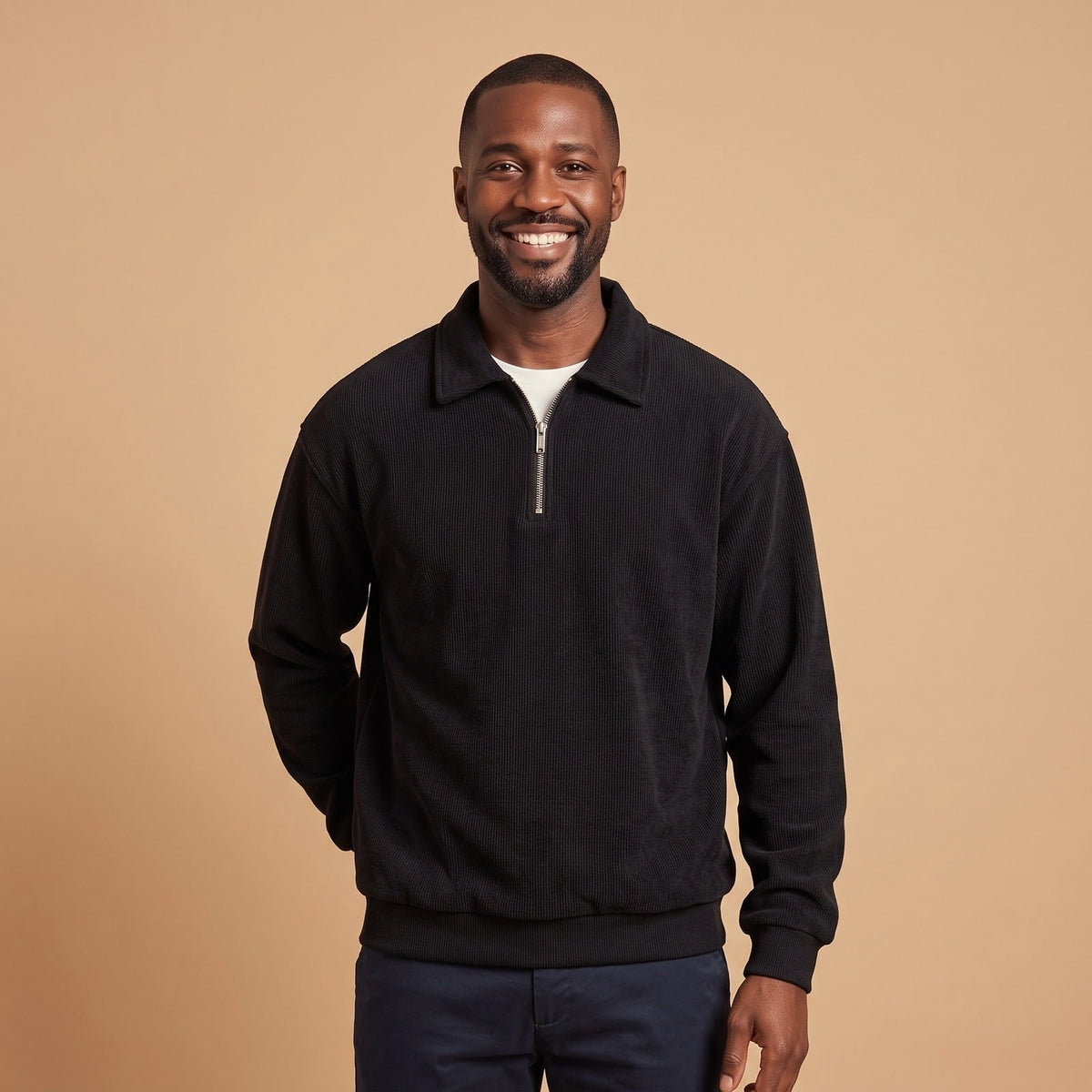 Quarter Zip Sweater with Polo Collar, Men's Ribbed Knit 1
