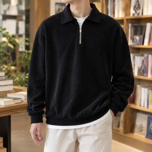 Quarter Zip Sweater with Polo Collar, Men's Ribbed Knit 1