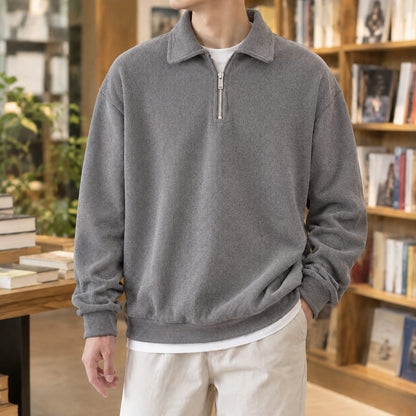 Quarter Zip Sweater with Polo Collar, Men's Ribbed Knit 3