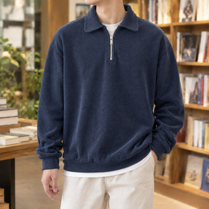 Quarter Zip Sweater with Polo Collar, Men's Ribbed Knit 4