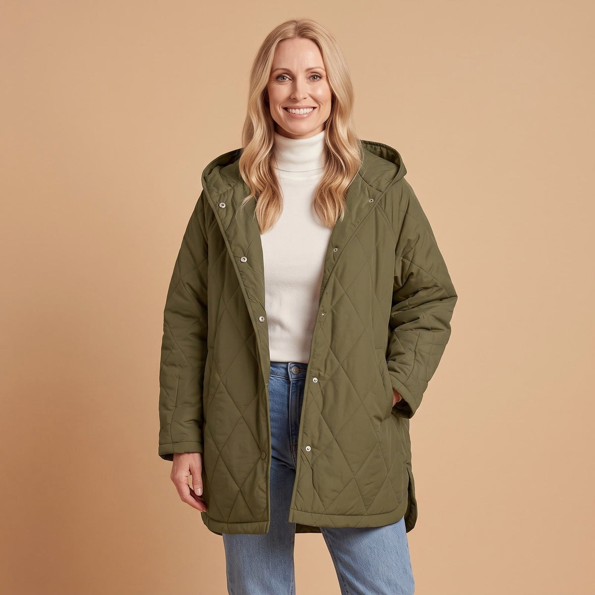 Winter Hooded Jacket, Quilted Lightweight Snap Button Coat 1