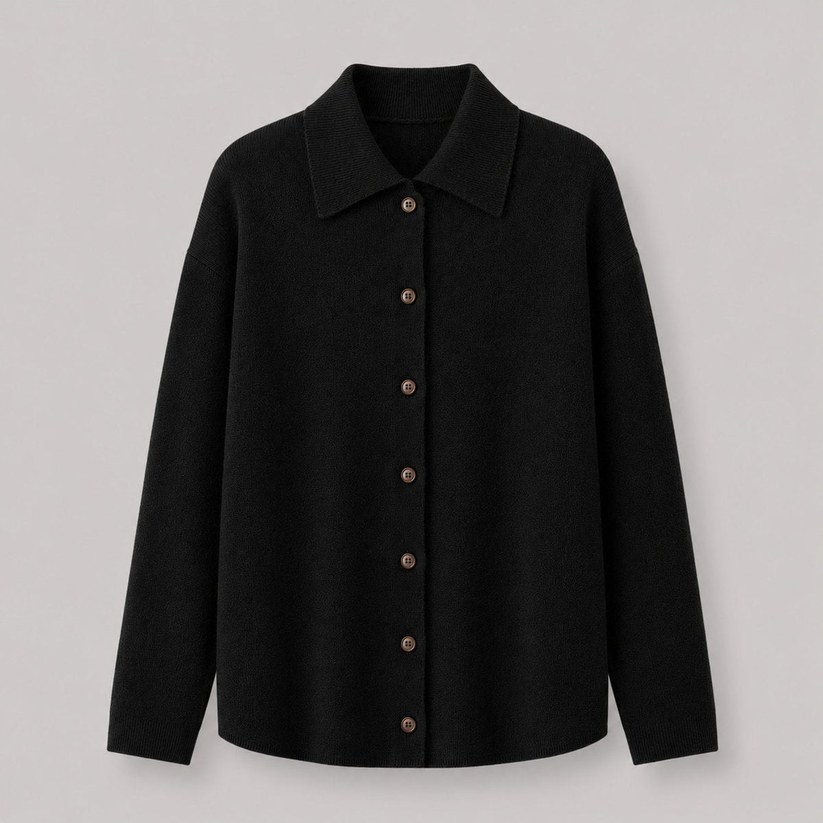 Relaxed Knit Shirt Jacket in Black - flat product shot