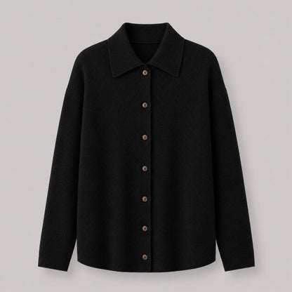 Relaxed Knit Shirt Jacket in Black - flat product shot