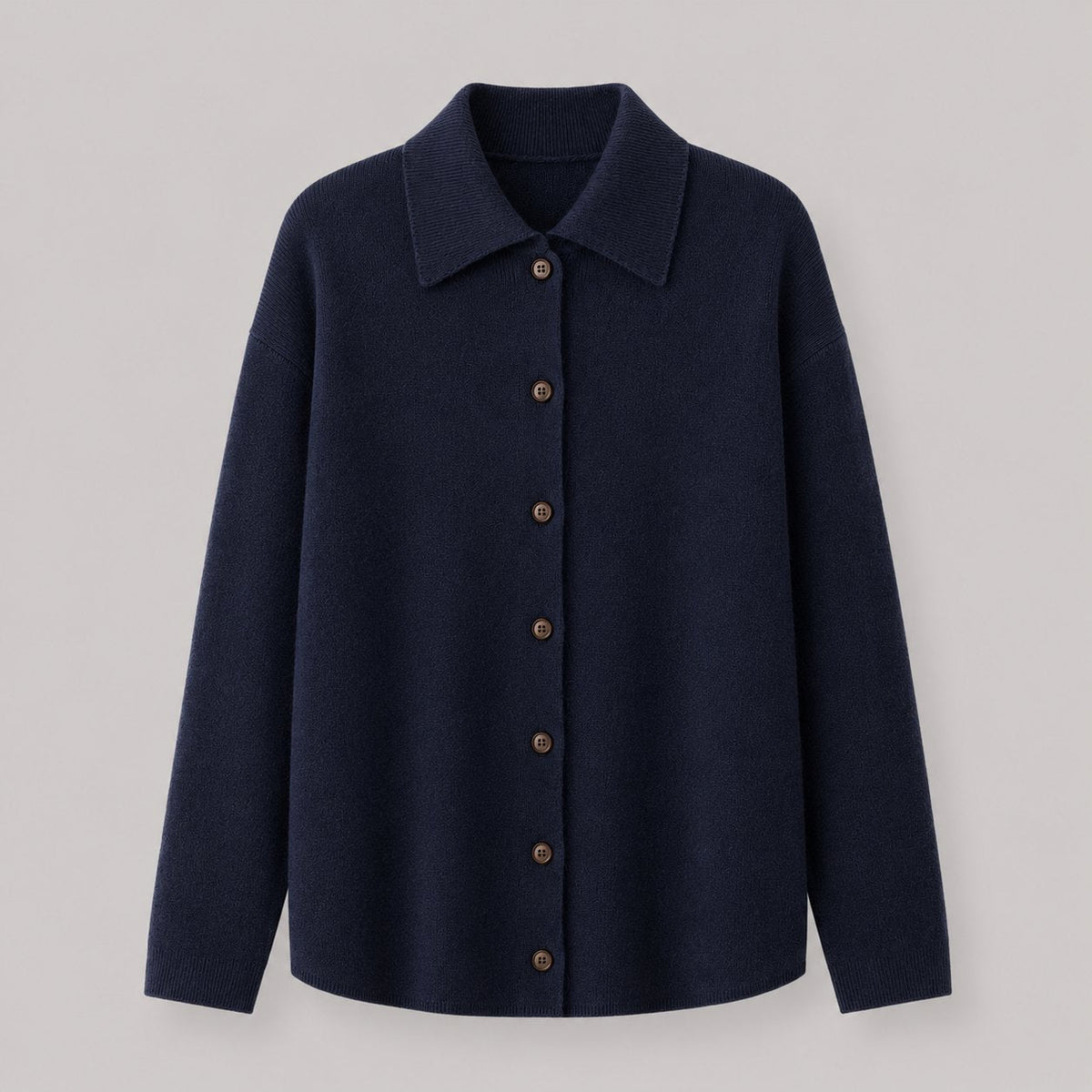 Relaxed Knit Shirt Jacket in Navy Blue - flat product shot