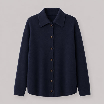 Relaxed Knit Shirt Jacket in Navy Blue - flat product shot