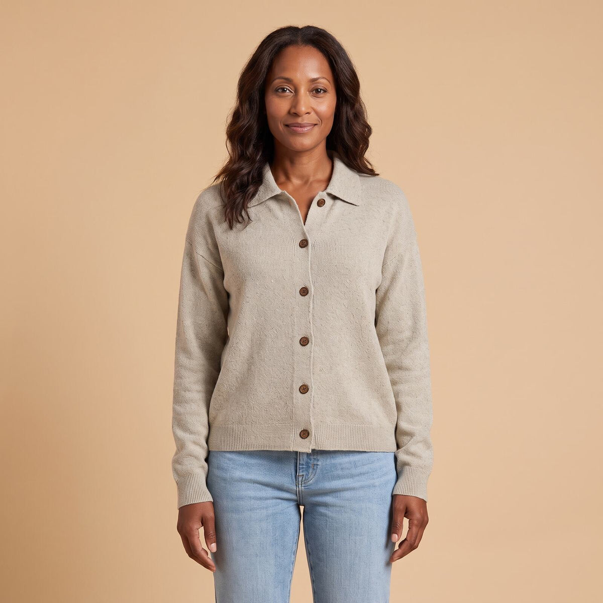 Relaxed Knit Shirt Jacket in Olive Green - front view