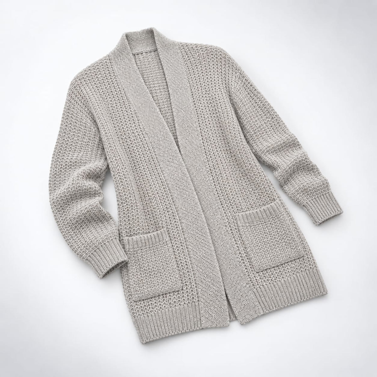 Long Open Front Cardigan with Pockets, Textured Knit 5