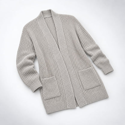 Long Open Front Cardigan with Pockets, Textured Knit 5