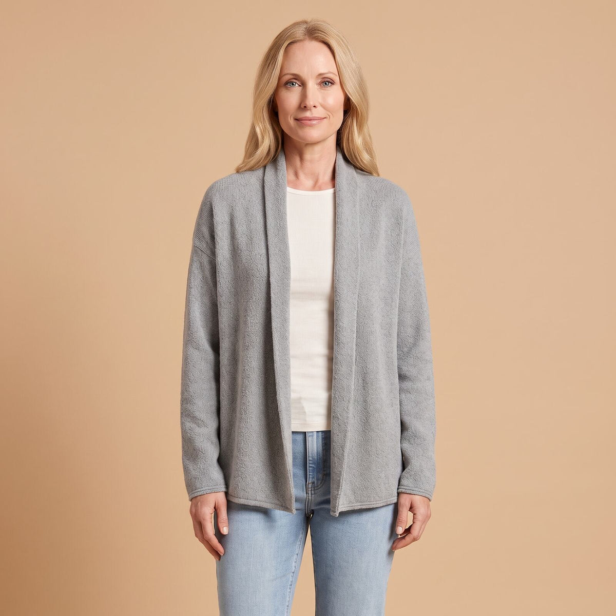 Relaxed Open Cardigan in Grey - front view