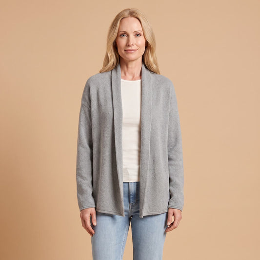 Relaxed Open Cardigan in Grey - front view