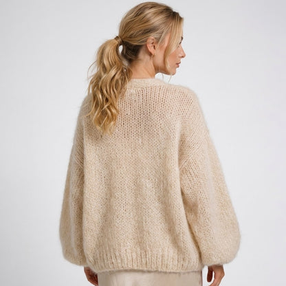Open Front Knit Cardigan with Balloon Sleeves, Relaxed Fit 4