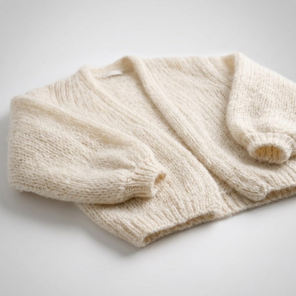 Open Front Knit Cardigan with Balloon Sleeves, Relaxed Fit 9