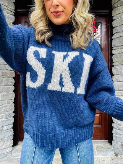Retro Ski Turtleneck Sweater, Intarsia Knit Winter Jumper 2