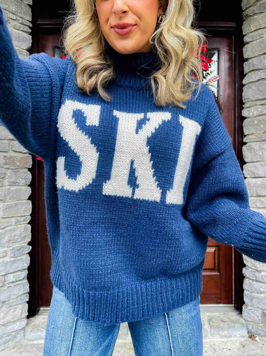 Retro Ski Turtleneck Sweater, Intarsia Knit Winter Jumper 2