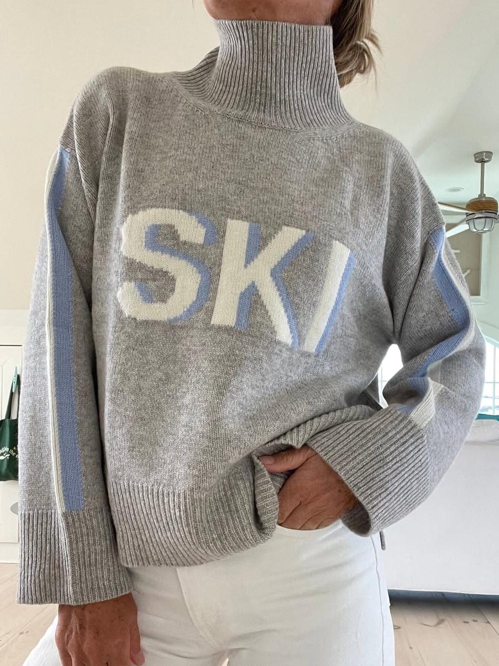 Retro Ski Turtleneck Sweater, Intarsia Knit Winter Jumper 4