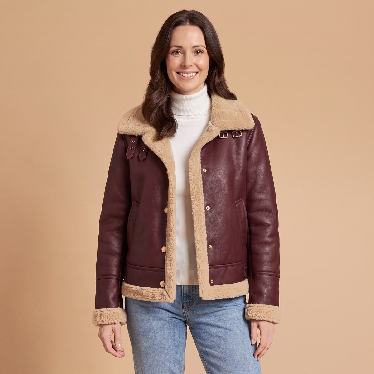 Sherpa Lined Faux Leather Aviator Jacket, Shearling Jacket 1