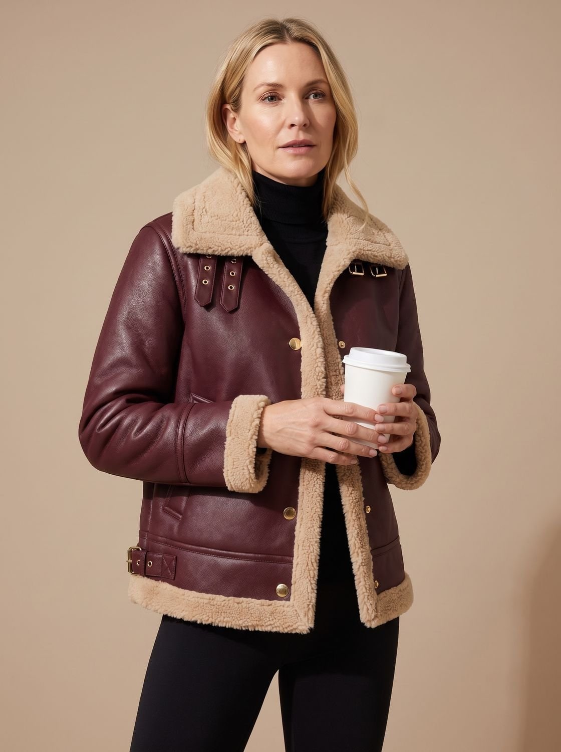Sherpa Lined Faux Leather Aviator Jacket, Shearling Jacket 2