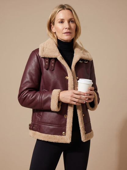 Sherpa Lined Faux Leather Aviator Jacket, Shearling Jacket 2