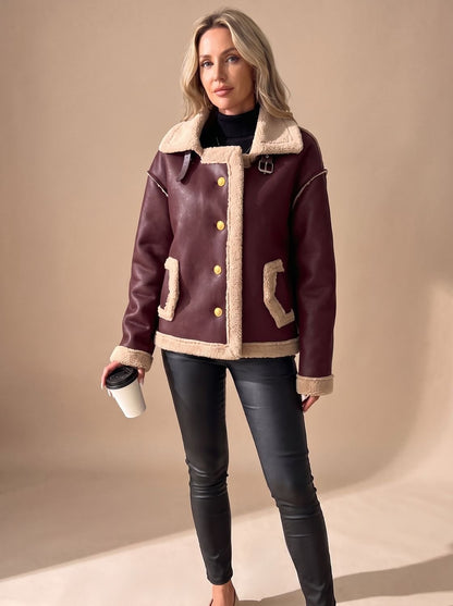 Sherpa Lined Faux Leather Aviator Jacket, Shearling Jacket 3