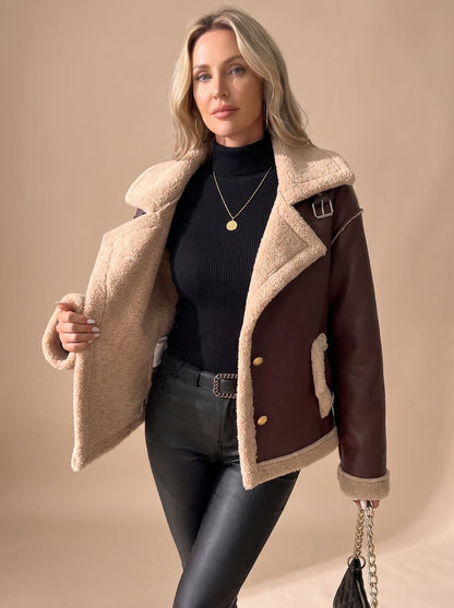 Sherpa Lined Faux Leather Aviator Jacket, Shearling Jacket 4
