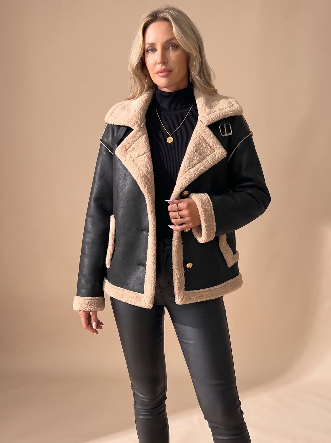 Sherpa Lined Faux Leather Aviator Jacket, Shearling Jacket 6