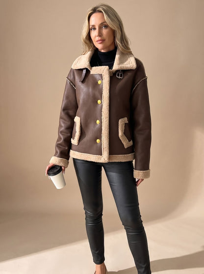 Sherpa Lined Faux Leather Aviator Jacket, Shearling Jacket 7