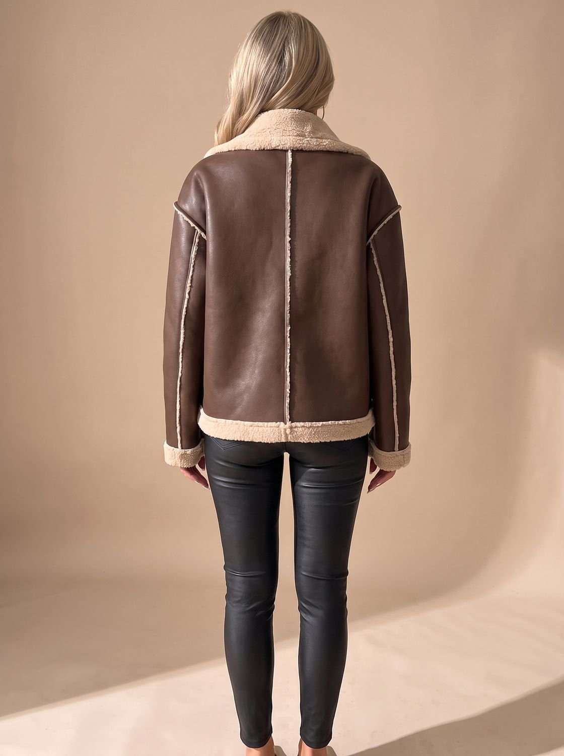 Sherpa Lined Faux Leather Aviator Jacket, Shearling Jacket 8