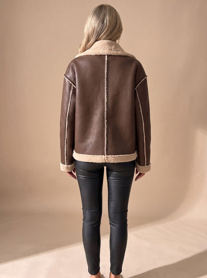 Sherpa Lined Faux Leather Aviator Jacket, Shearling Jacket 8