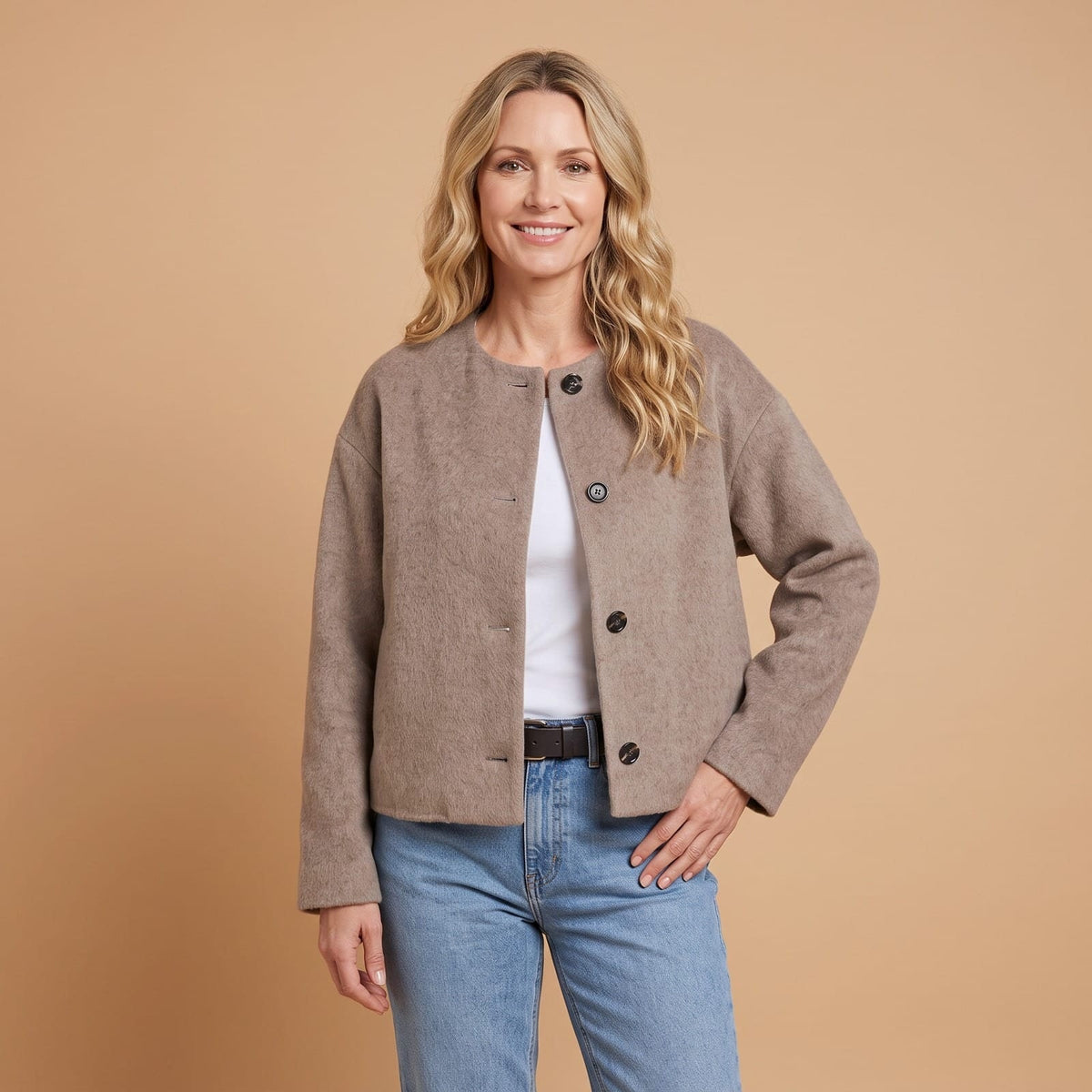 Winter Coat Short, Soft Faux Cashmere Button Jacket 1