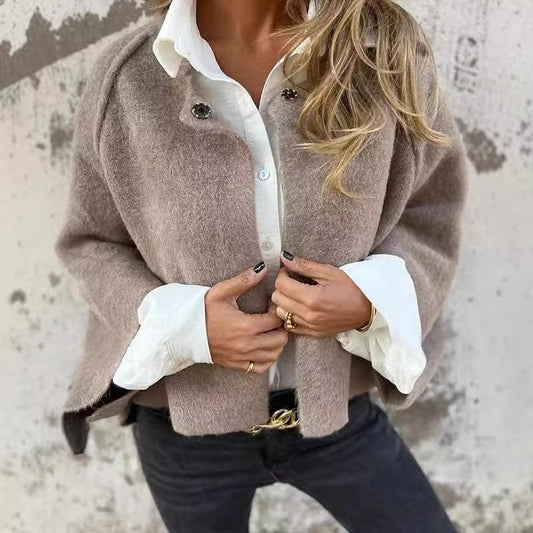 Winter Coat Short, Soft Faux Cashmere Button Jacket 1