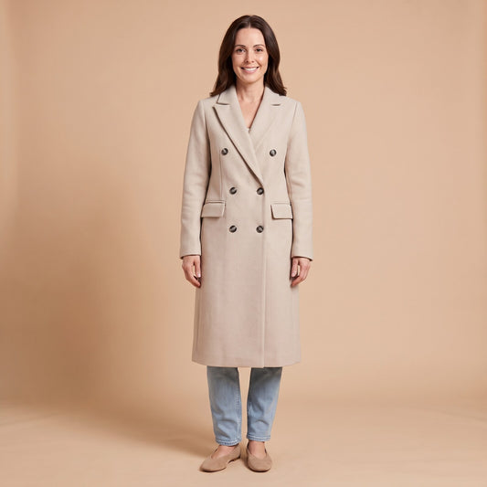 Sibilla Longline Pea Coat in Beige - front view