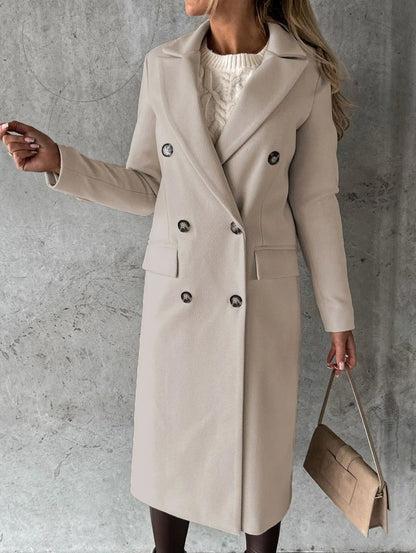 Sibilla Longline Pea Coat in Beige - worn by a model, front view