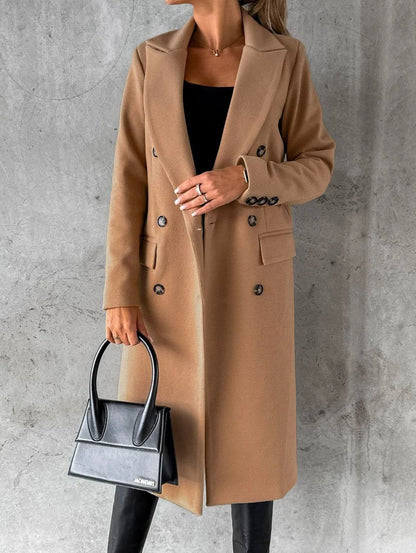 Sibilla Longline Pea Coat in Khaki - worn by a model, front view