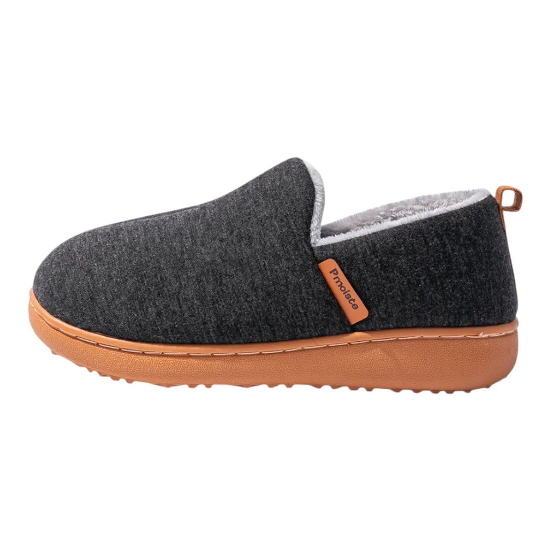 Black cushioned fleece lined house slippers 1